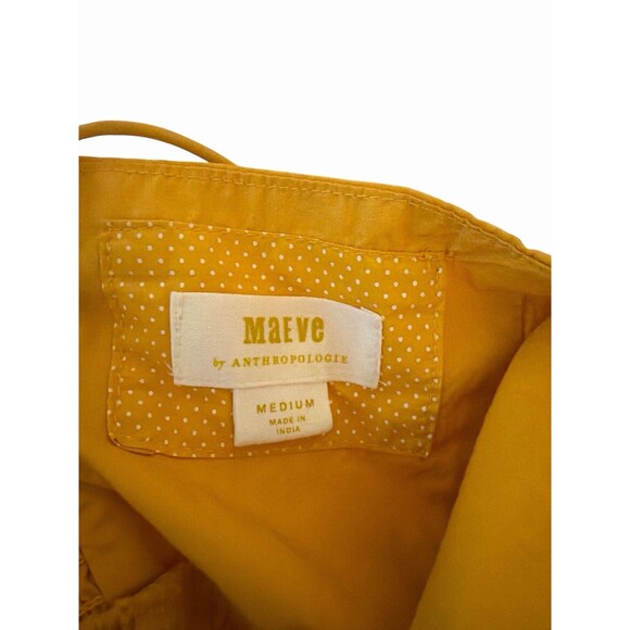 Maeve Anthropologie Yellow Smocked Back Spaghetti Strap Cotton Top M - Picture 7 of 11